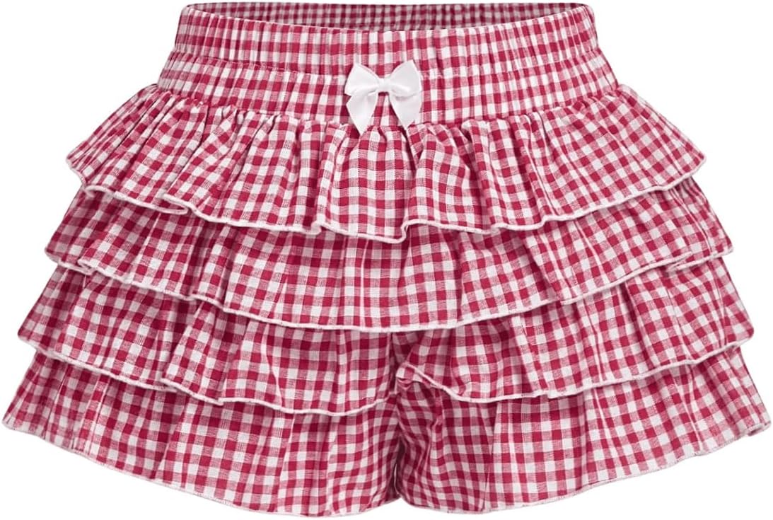 Women's Y2K Ruffle Shorts Gingham Bloomers for Summer Fun