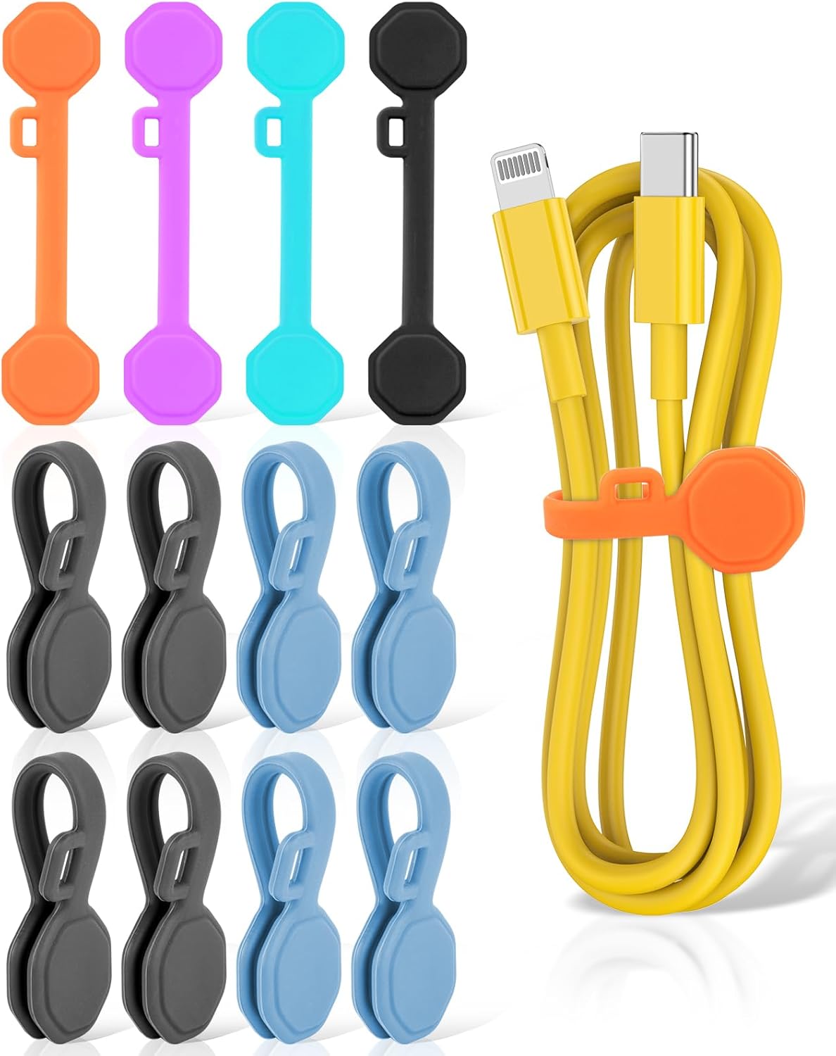 12 PCS Silicone Magnetic Cable Ties: Reusable Cord Organizer
