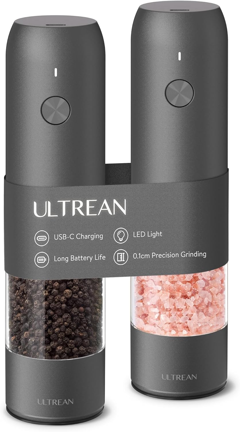 Ultrean Electric Pepper Grinder with Adjustable Coarseness and LED