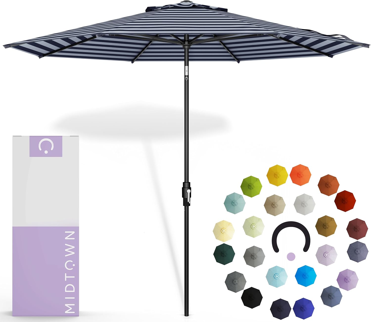 9 Feet Outdoor Umbrella with Terylast Navy Fabric for Patio