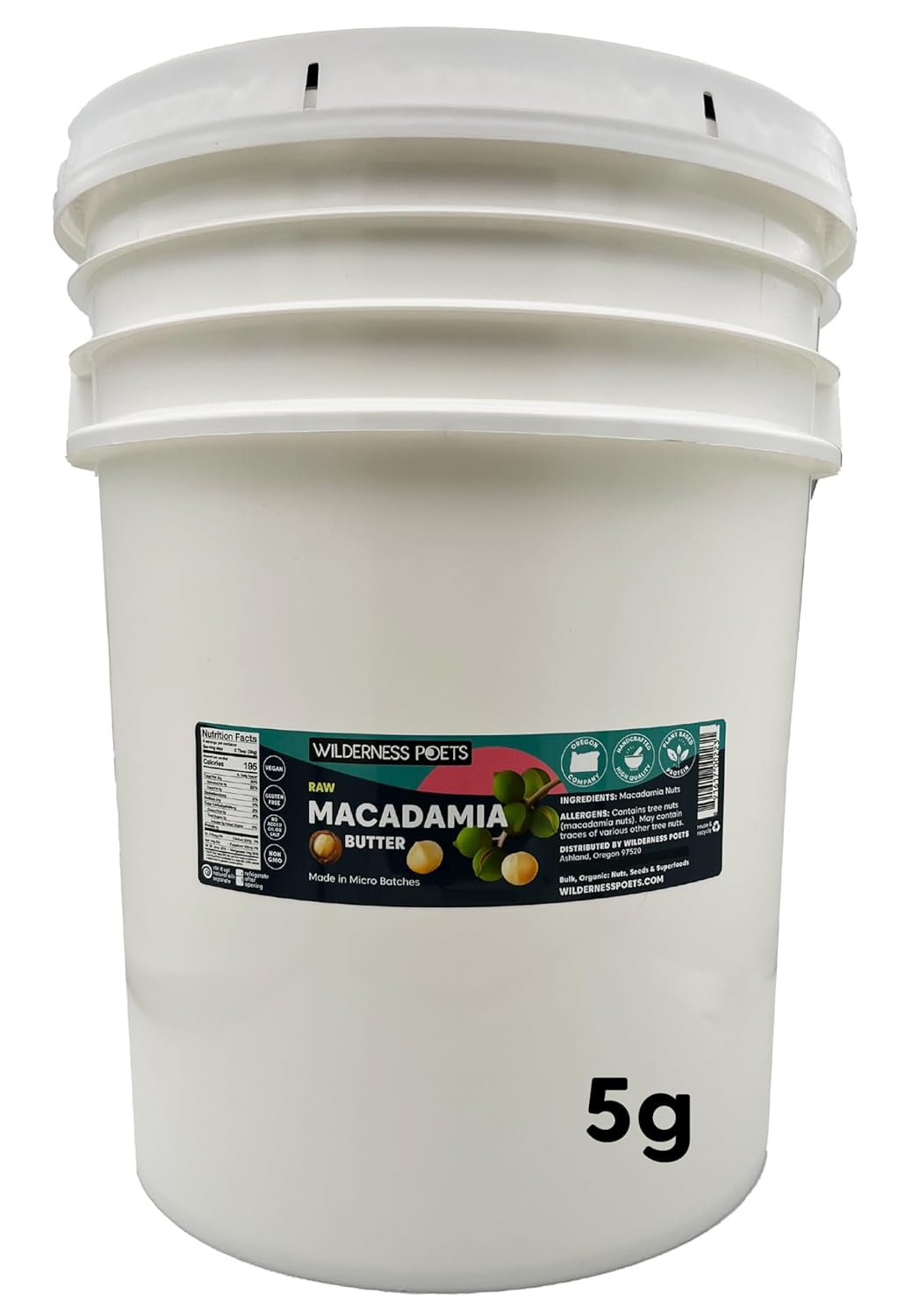 Raw Macadamia Butter by Wilderness Poets - 40 Pound Pail