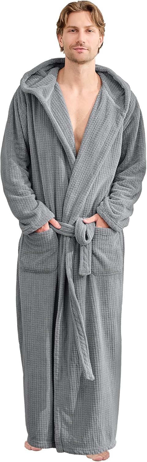 Full Length Bathrobes for Men - Soft Hooded Towel Robes