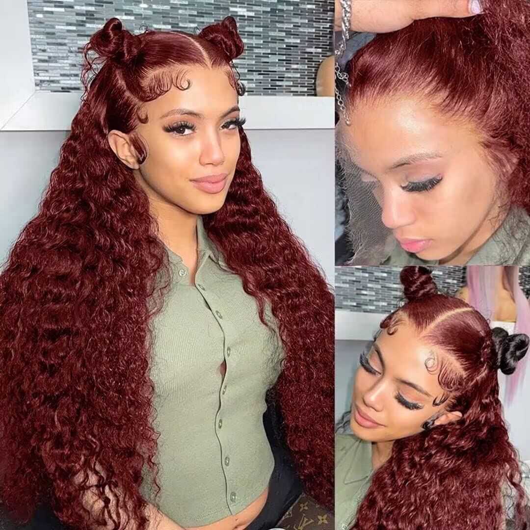 Siyun Show Reddish Brown Deep Wave Lace Front Wig for Women