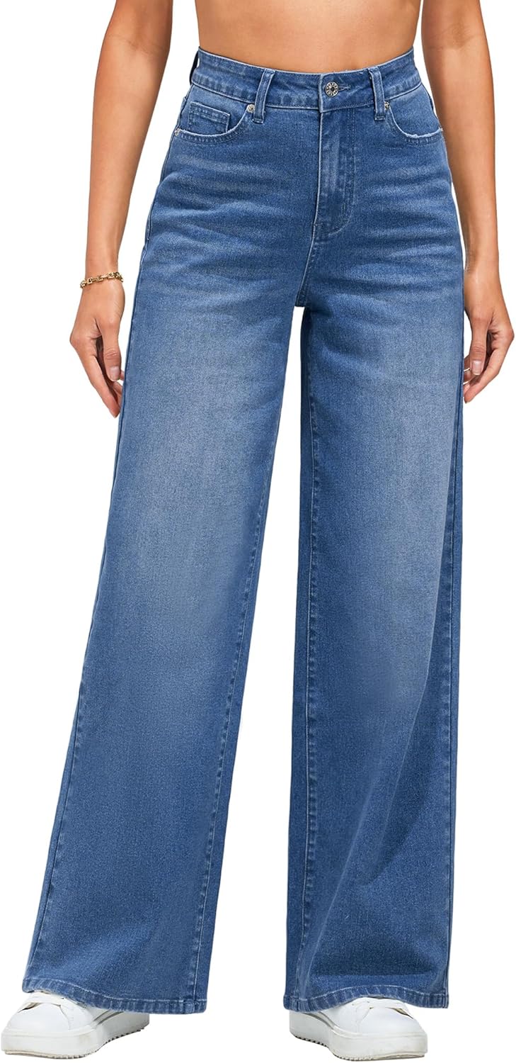 Wide Leg Jeans for Women High Waisted Stretchy Denim Pants