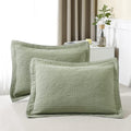 100% Cotton Quilted Pillow Sham King Size Set of 2 - Soft Sage Floral