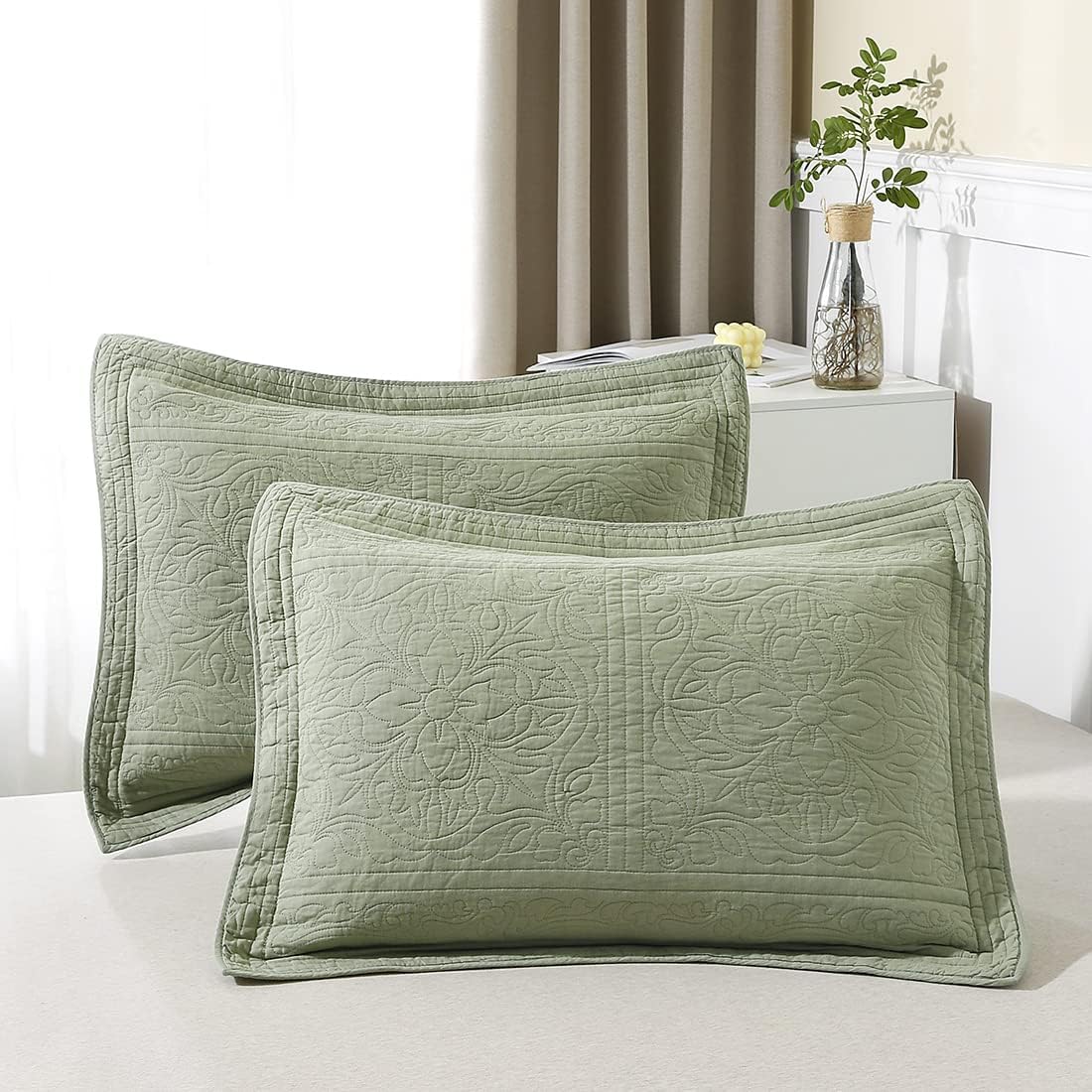 WINLIFE 100% Cotton Quilted Pillow Sham Set of 2 King Size