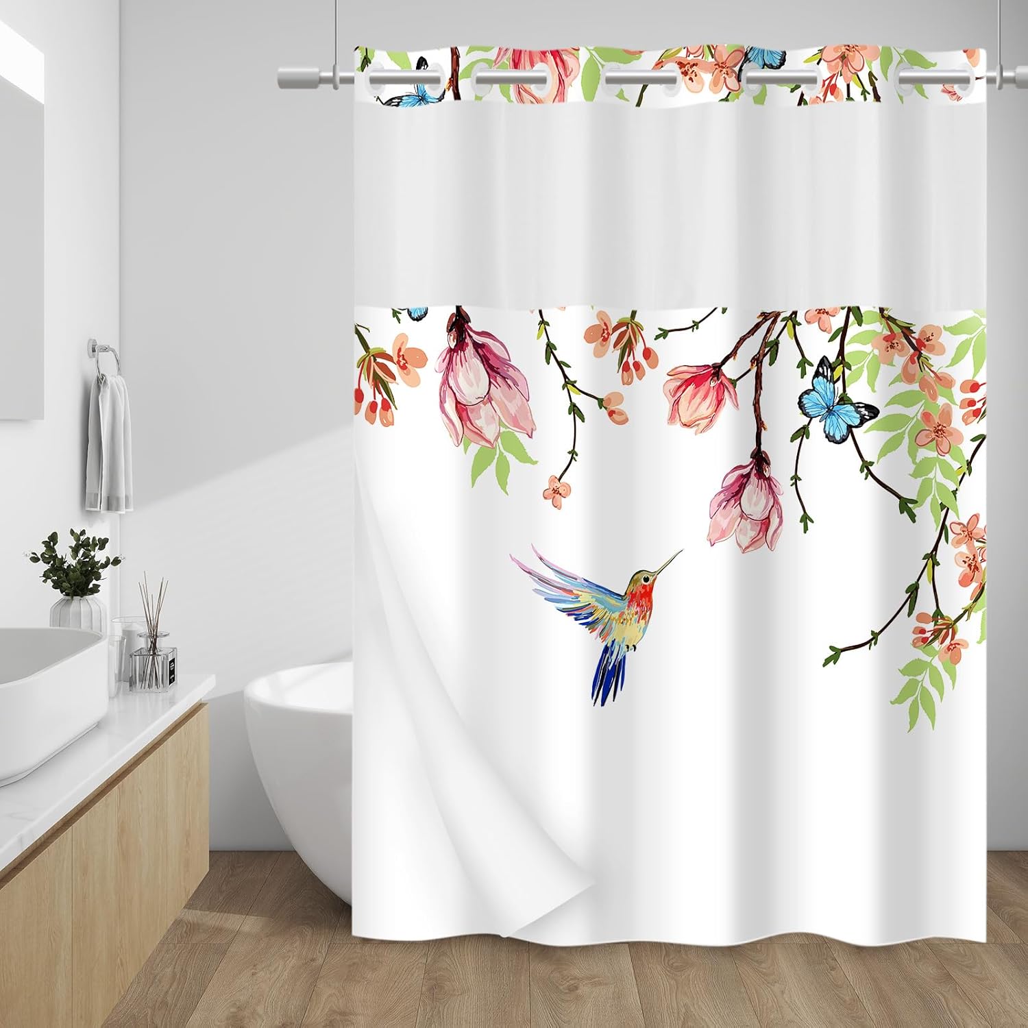 Waterproof Plants & Birds Cloth Shower Curtain 71x74
