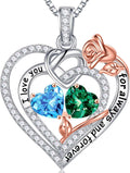 Double Birthstone Necklace for Women - Sterling Silver Heart Gift