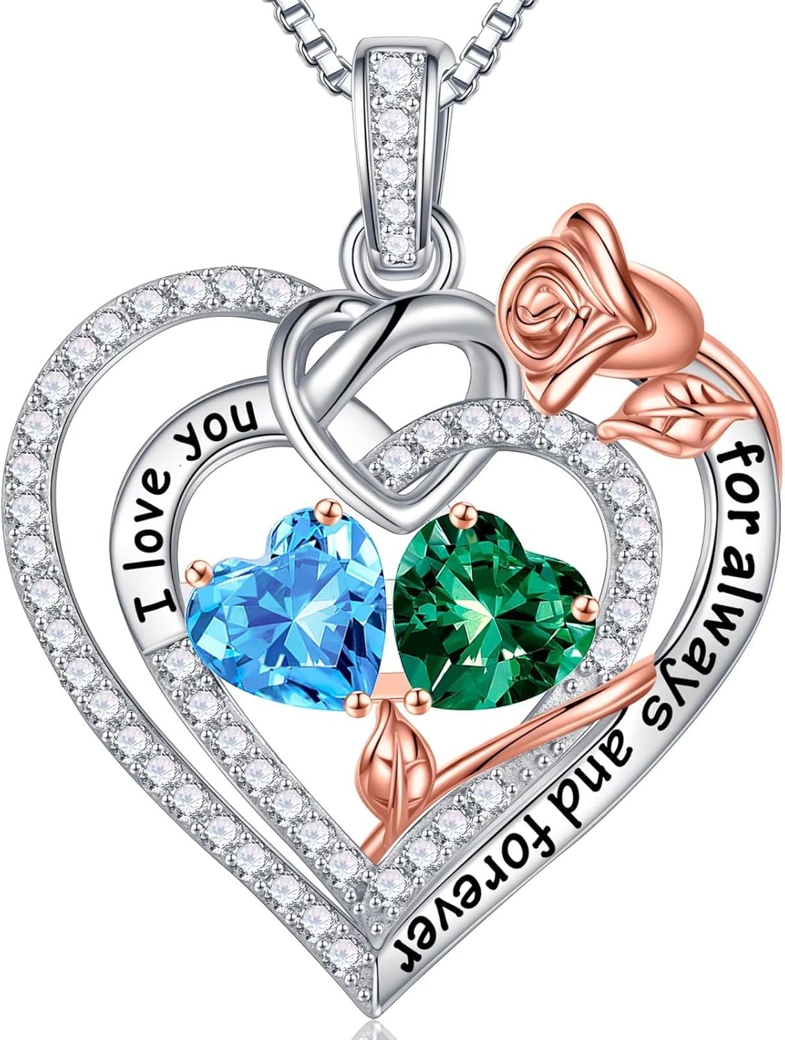 Iefil 925 Sterling Silver Double Birthstone Necklace for Her