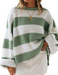 Women's Oversized Striped Color Block Sweater - Soft Knit Fall