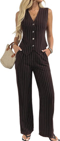 Women's 2 Piece Linen Vest and Wide Leg Pants Set (Style CJS3)