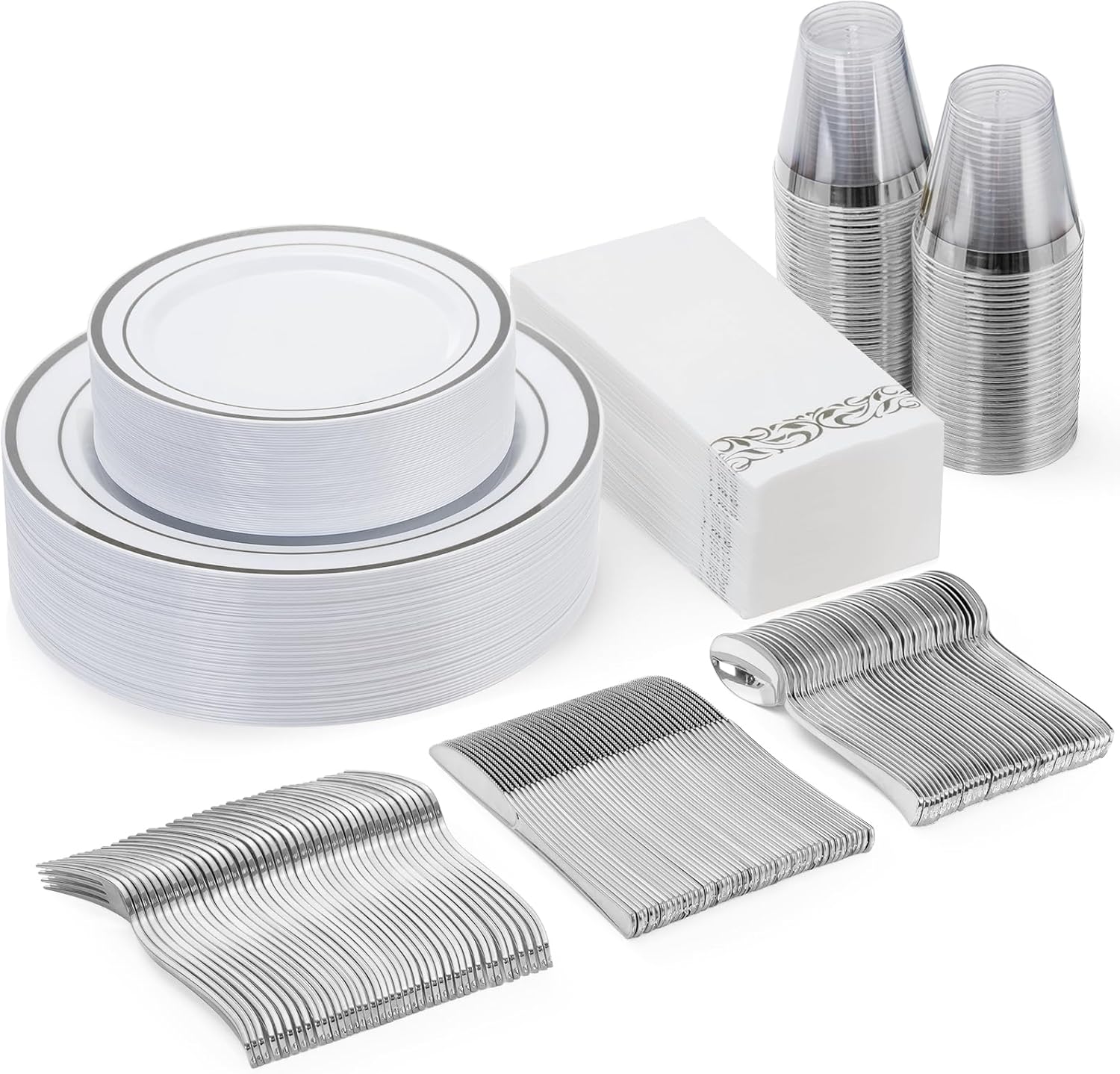 175 Piece Silver Dinnerware Set for 25 Guests by Goodluck