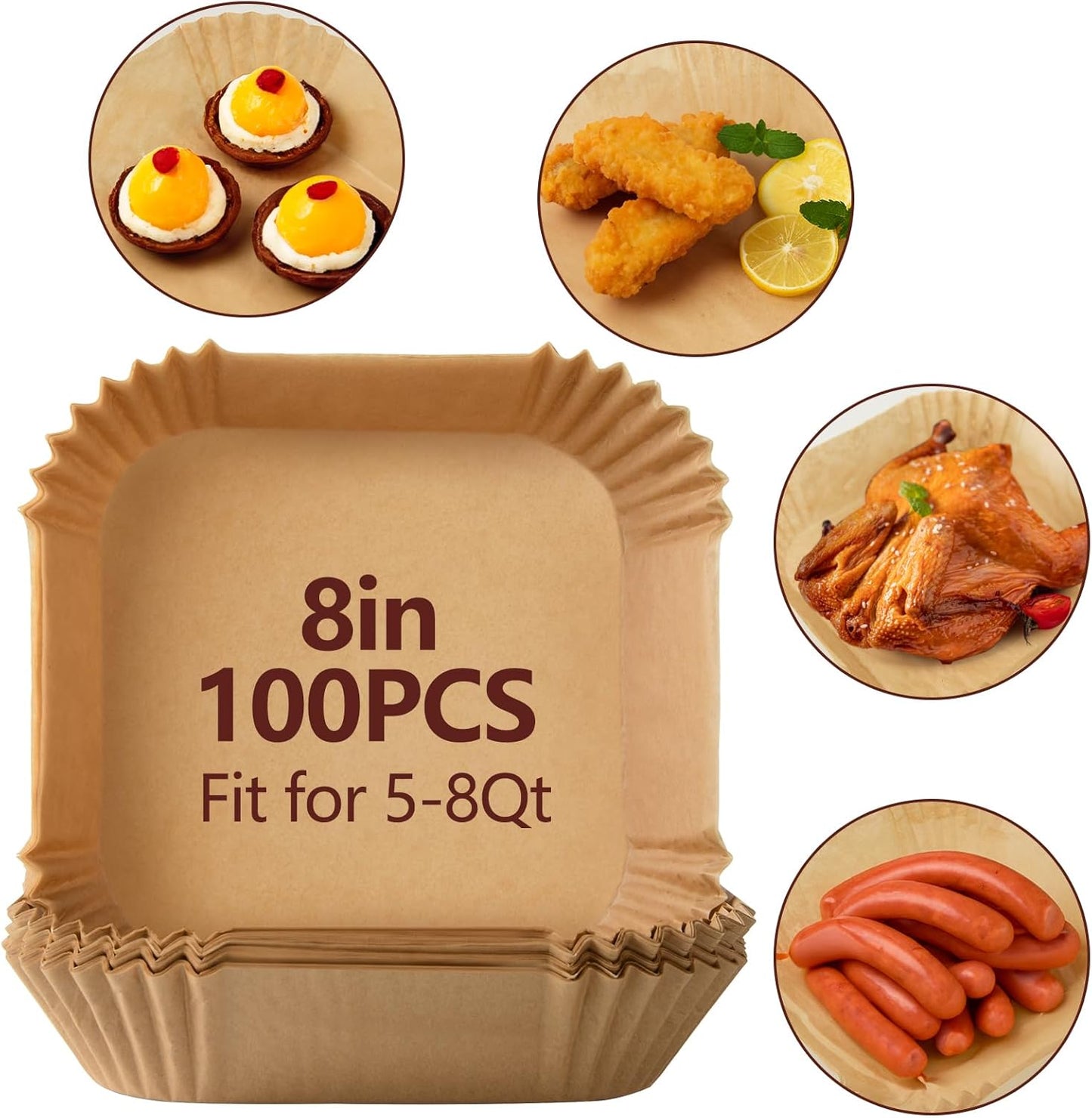 TuBon 100PCS 9 Air Fryer Liners: Non-Stick & Waterproof