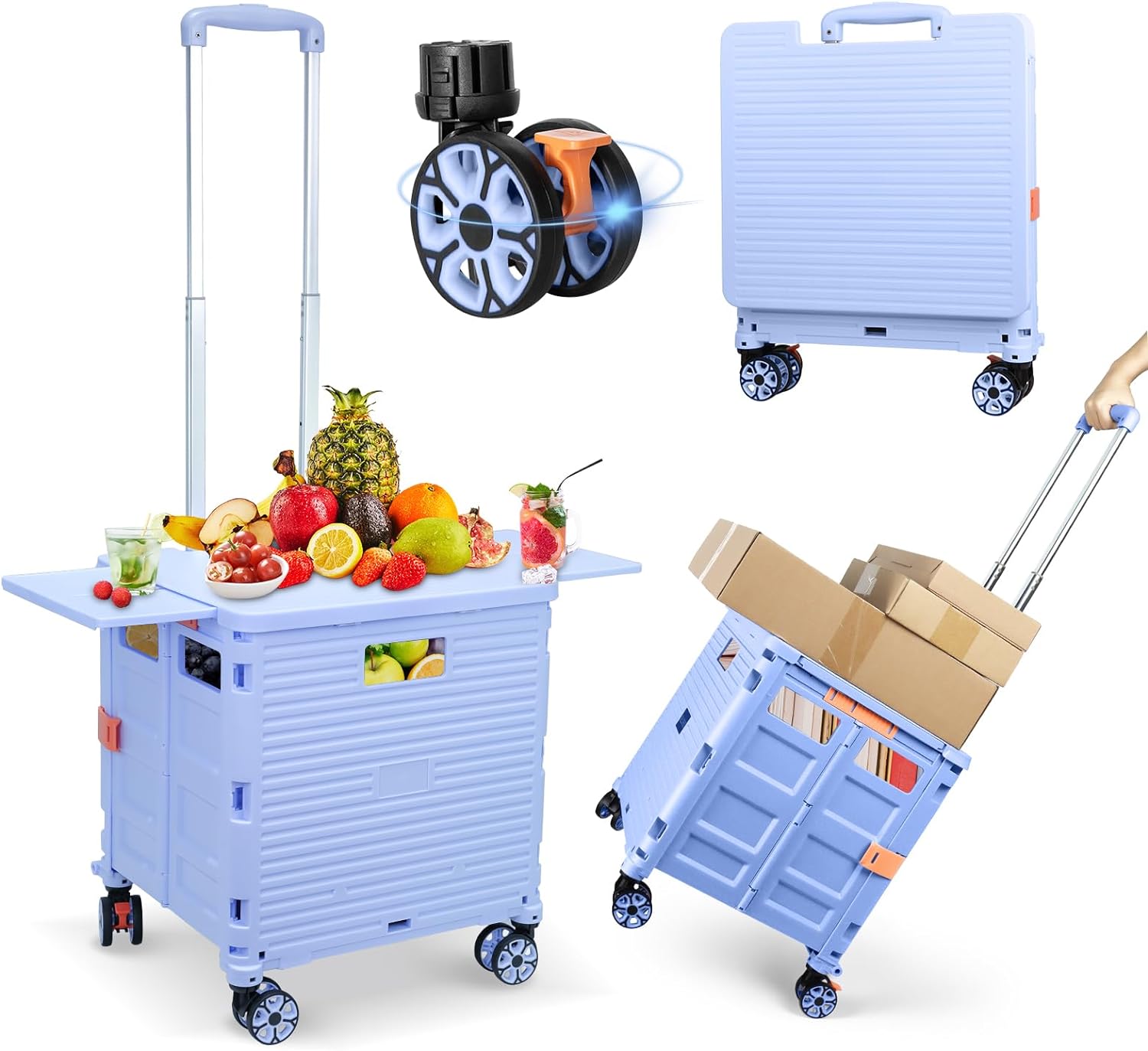 FELICON Folding Utility Cart with Magnetic Sliding Lid and Wheels
