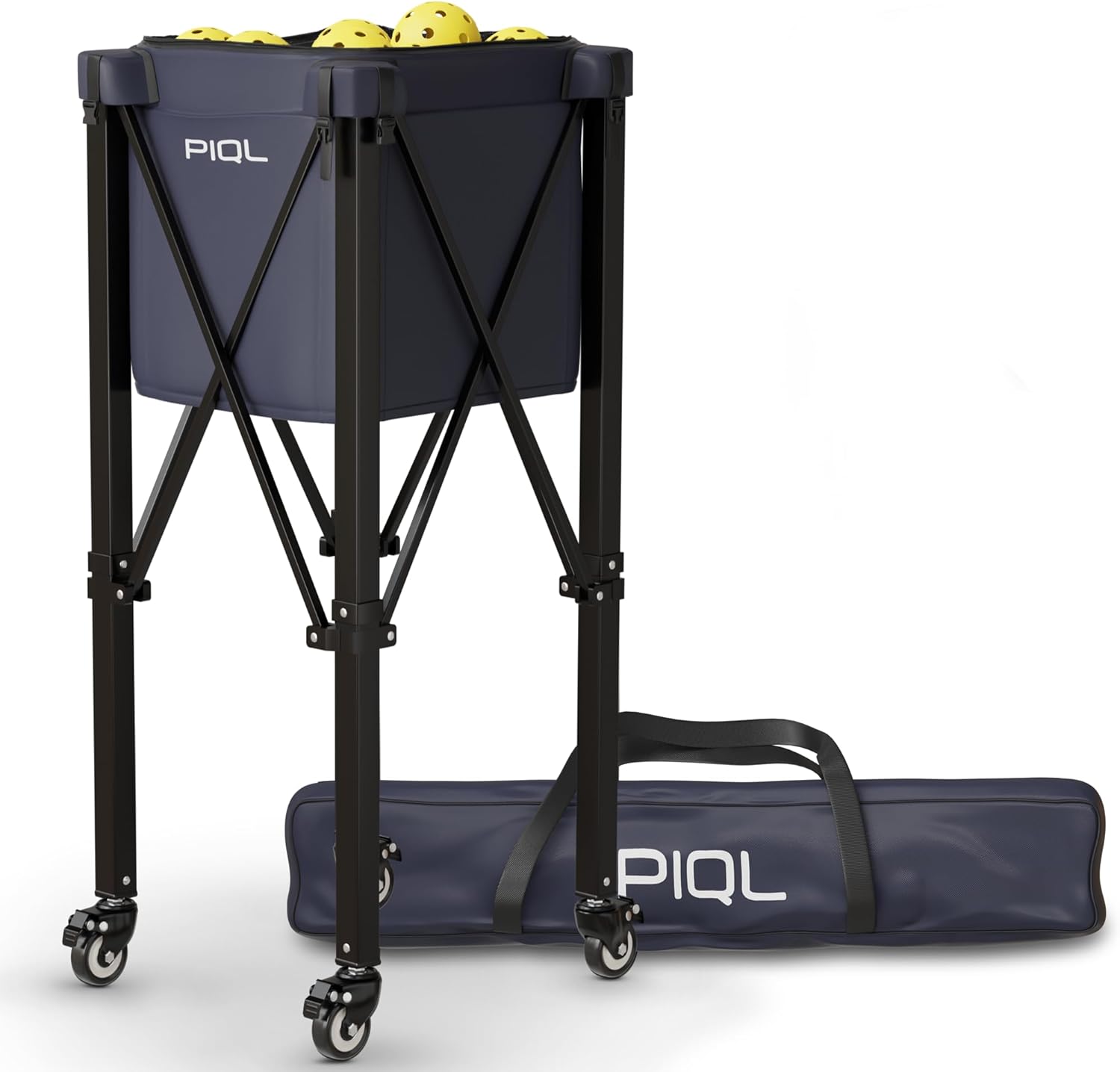 Navy Blue Pickleball Ball Caddy - Wheeled Cart for Easy Storage