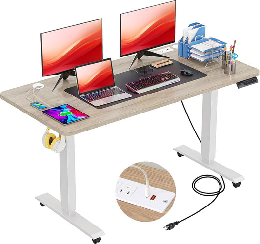 Farexon Electric Standing Desk with Charging Station & Caster Wheels