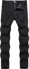 Men's Slim Fit Stretch Jeans Ripped Straight Leg - Comfort Fit