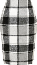 Versatile Knee Length Wool Pencil Skirt for Women in Plaid Pattern