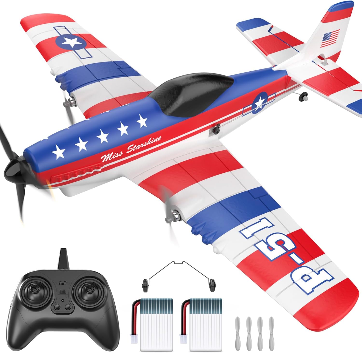 DEERC RC Plane P51D Mustang Remote Control Airplane for Kids