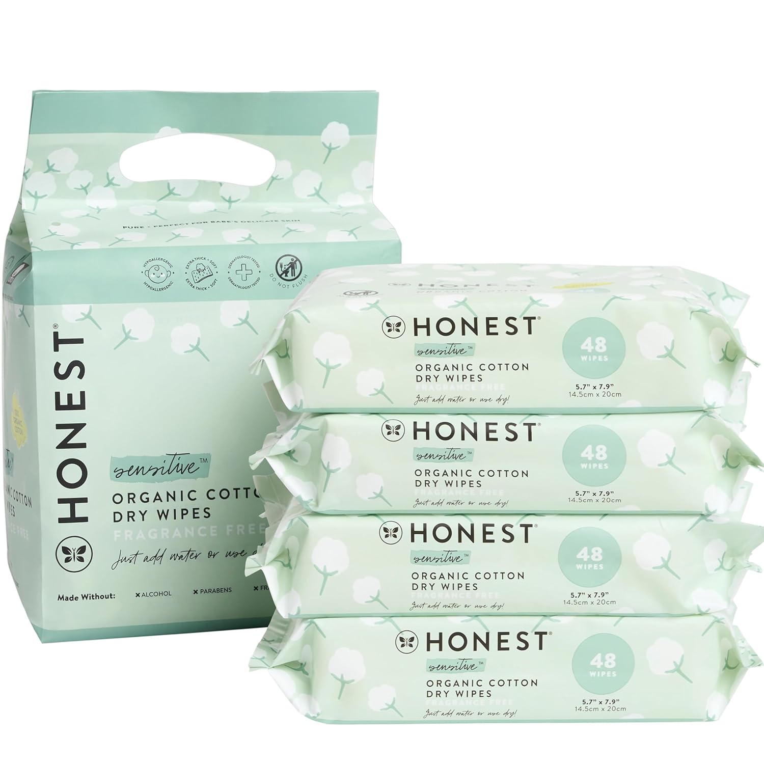 HonestCo Organic Cotton Wipes | Hypoallergenic, Derm Tested |192ct