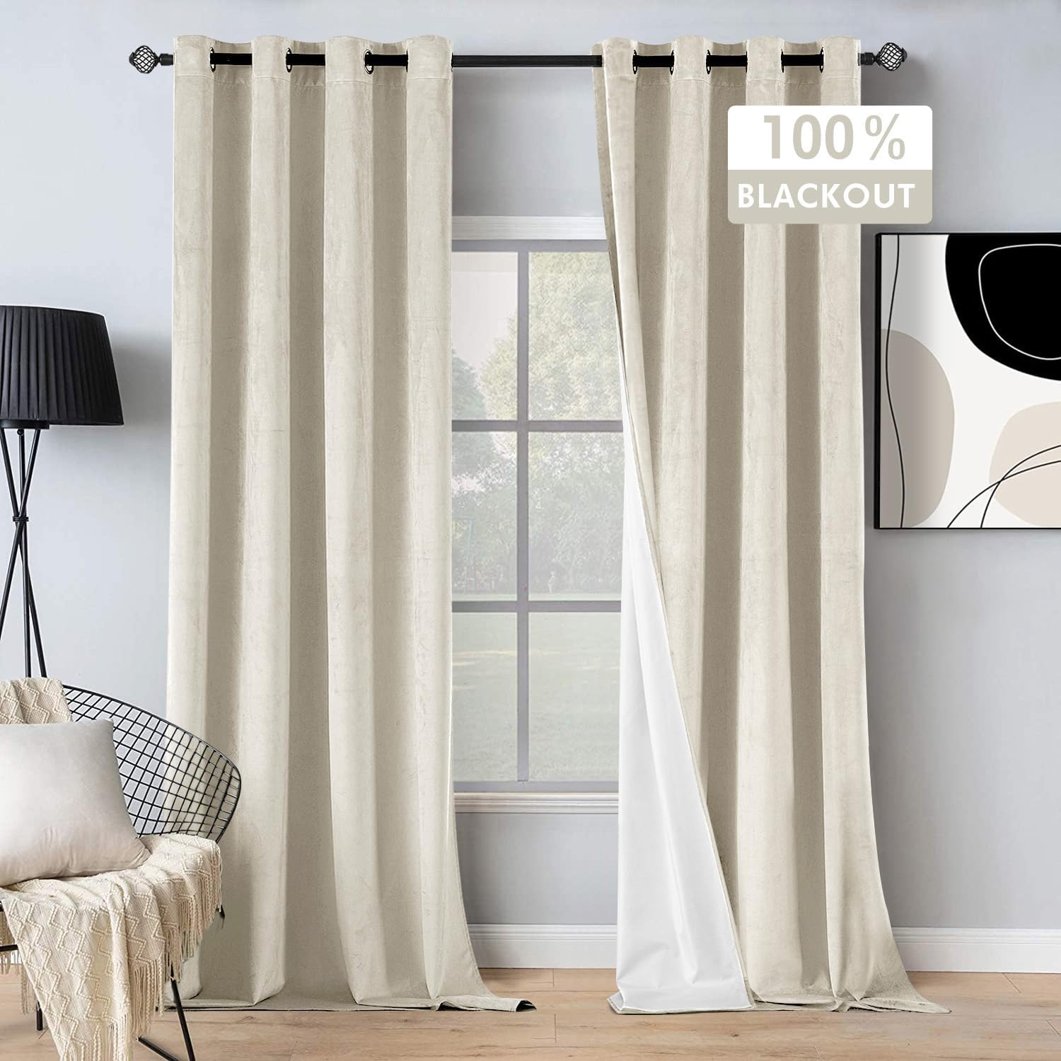 MIULEE Ivory Velvet Blackout Curtains 108 - Set of 2