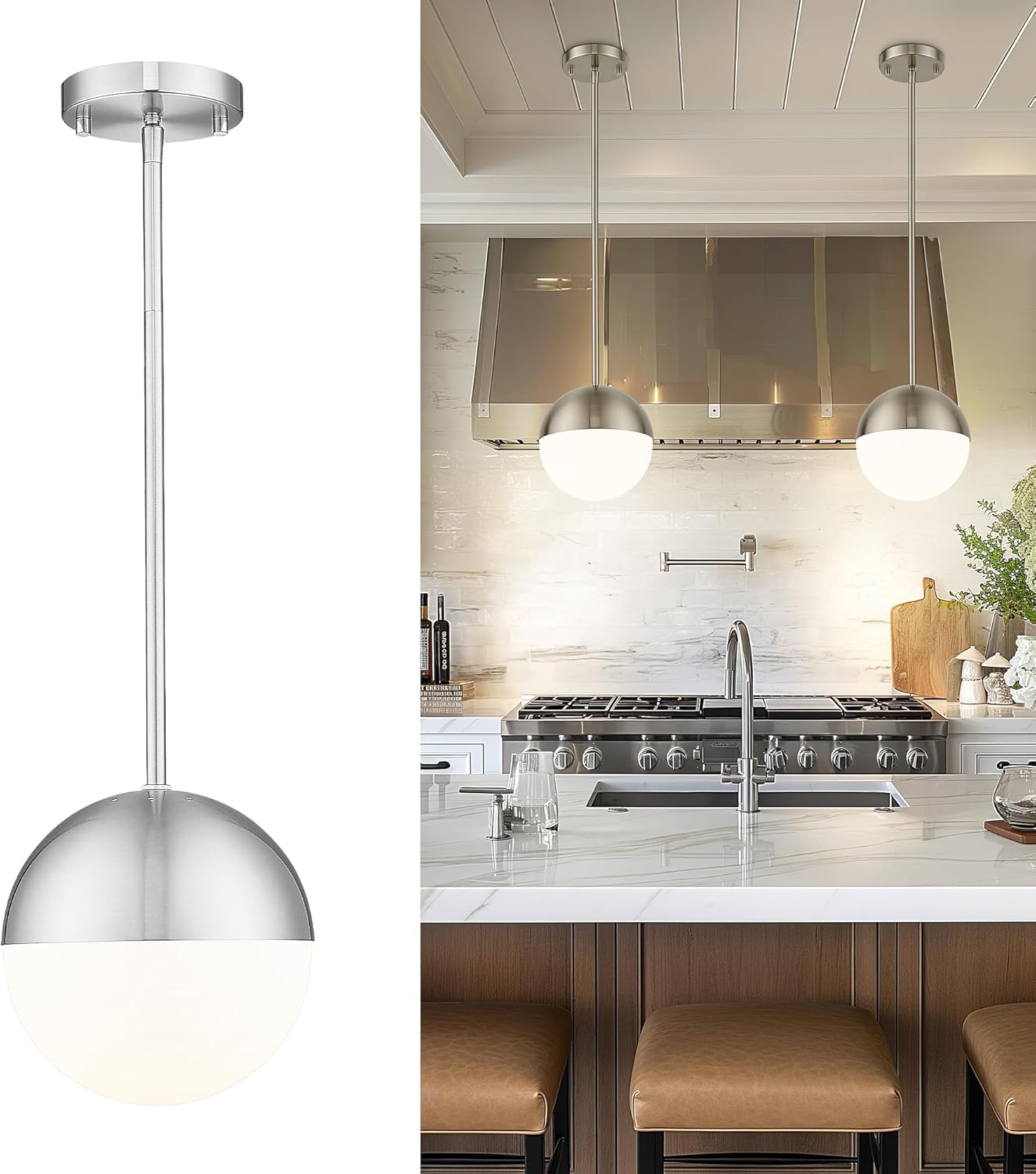 Modern Brushed Nickel Pendant Light for Kitchen Island & More