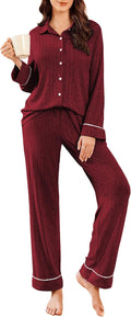 Women's Ribbed Knit Lounge Pajama Set with Long Sleeves by Ekouaer