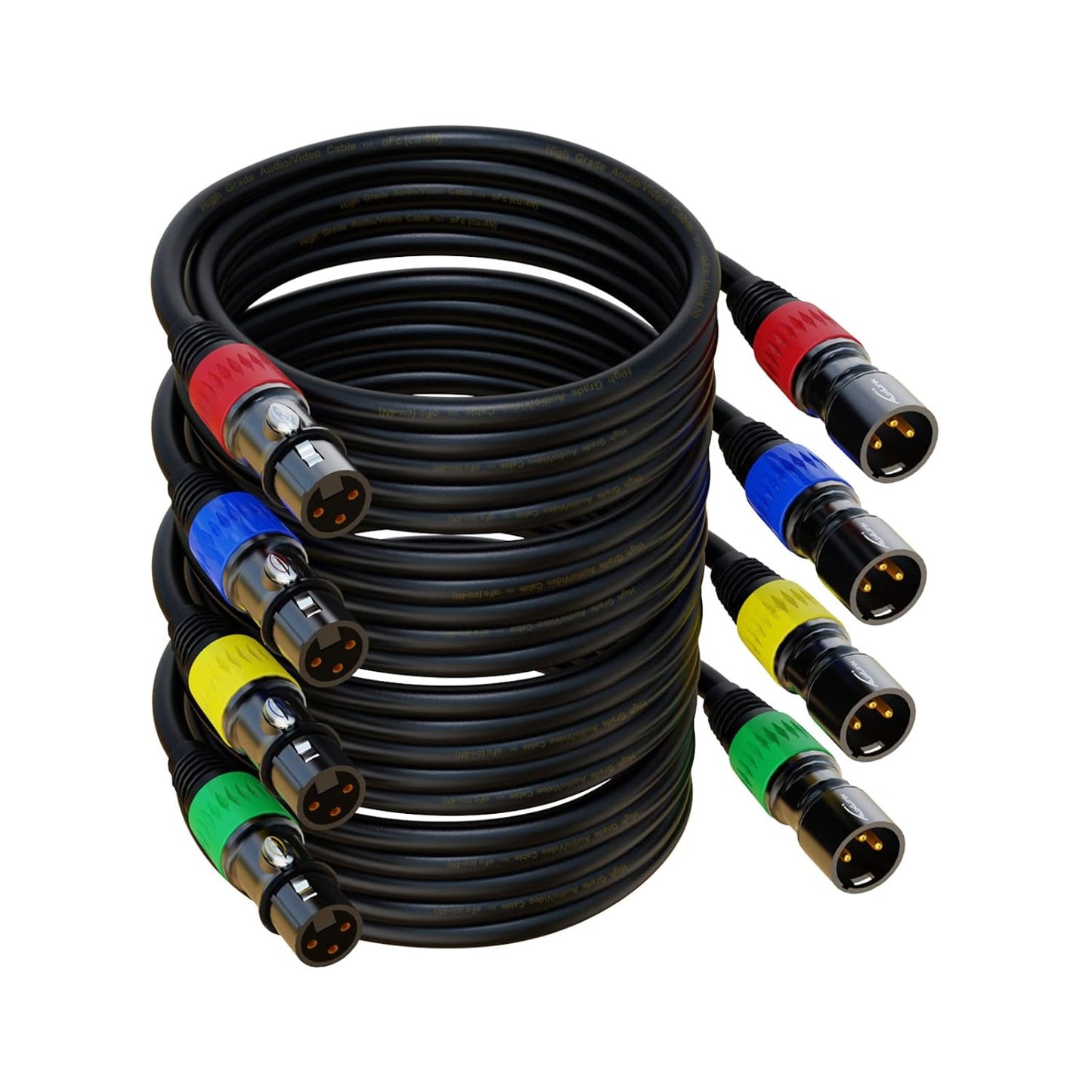 100ft XLR Cable 4Pack - Gold-Plated Mic Cables for All Uses