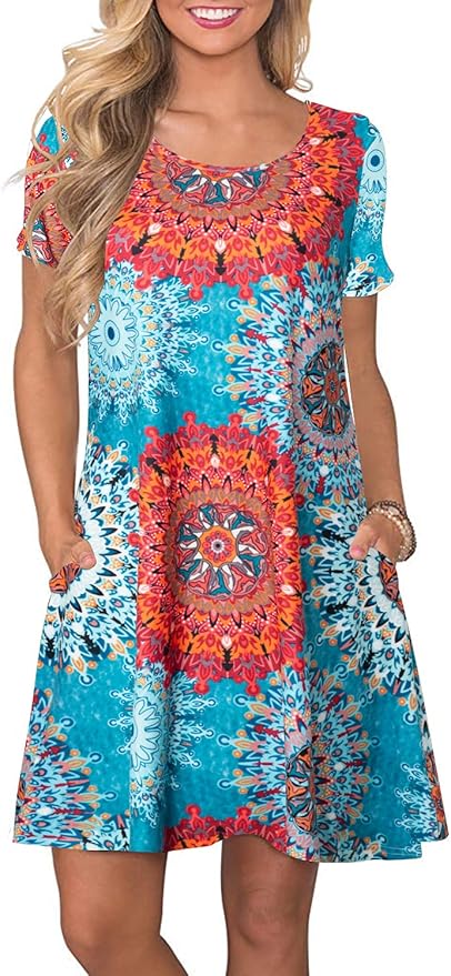 FZ FANTASTIC ZONE Women's Casual Summer T Shirt Dress with Pockets