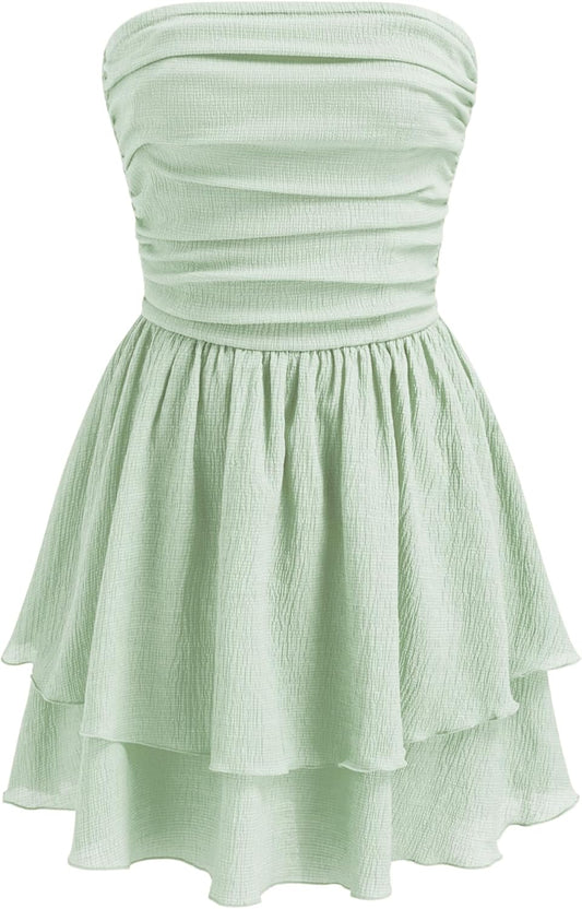 CIDER Women's Summer Cocktail Dress - Ruched Ruffle Mini Style