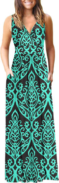 Sleeveless Formal Maxi Dress Deep V Neck with Pockets - Flattering