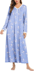 Ekouaer Women's Long Sleeve Nightgown Full Length Sleepwear features