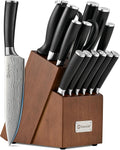 Sunnecko Knife Set with Block and Sharpener - Durable 15 PCS Kit