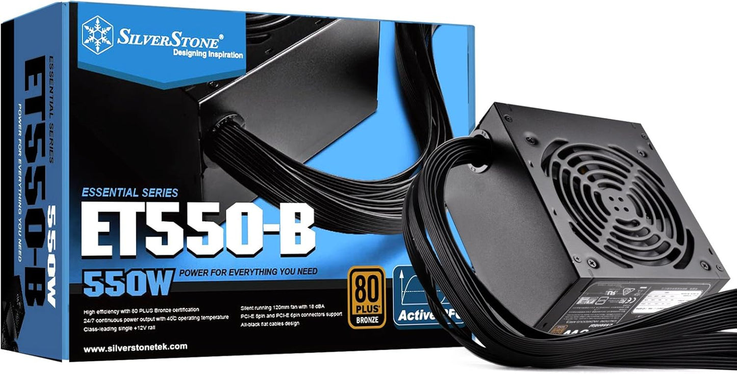SilverStone 550 Watt 80 Plus Bronze ATX PSU with Flat Black Cables