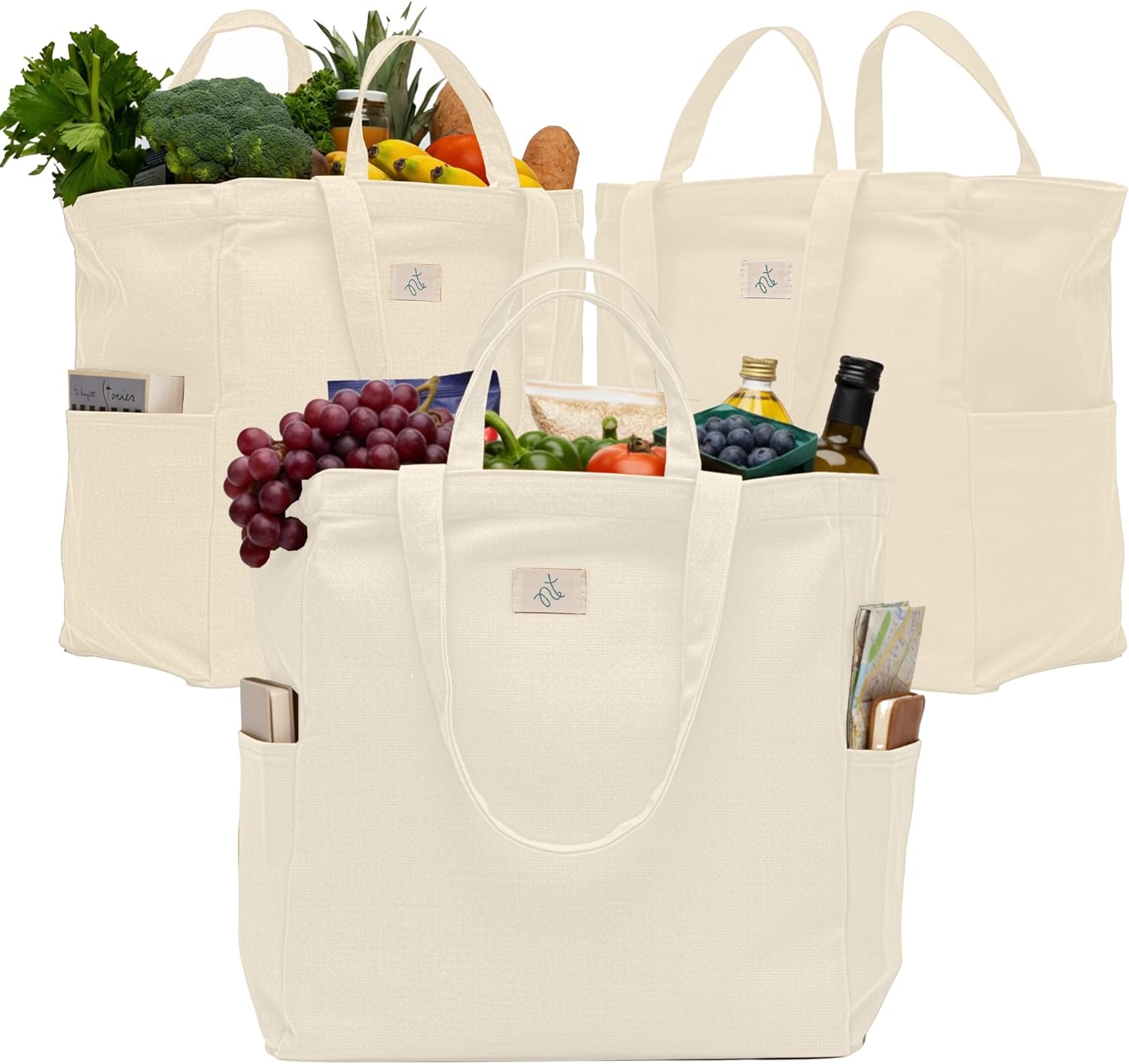 Nook Theory Heavy Duty Reusable Canvas Grocery Bags - 3 Pack