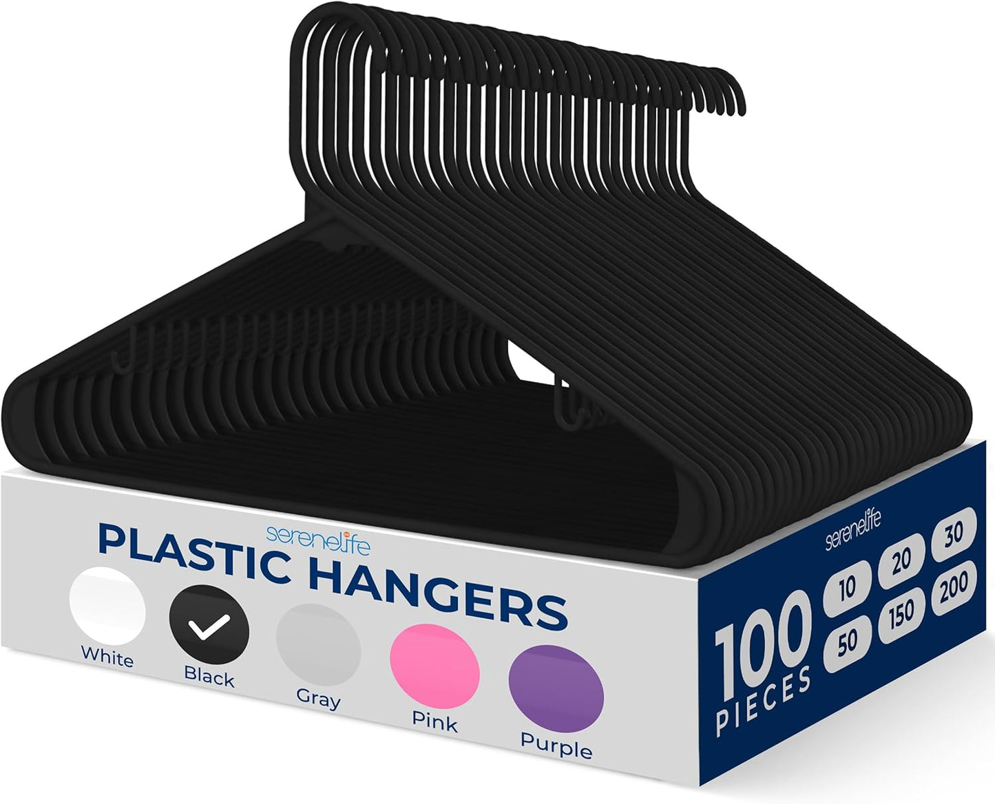 Ultra Lightweight Non-Slip Black Plastic Hangers for Closet