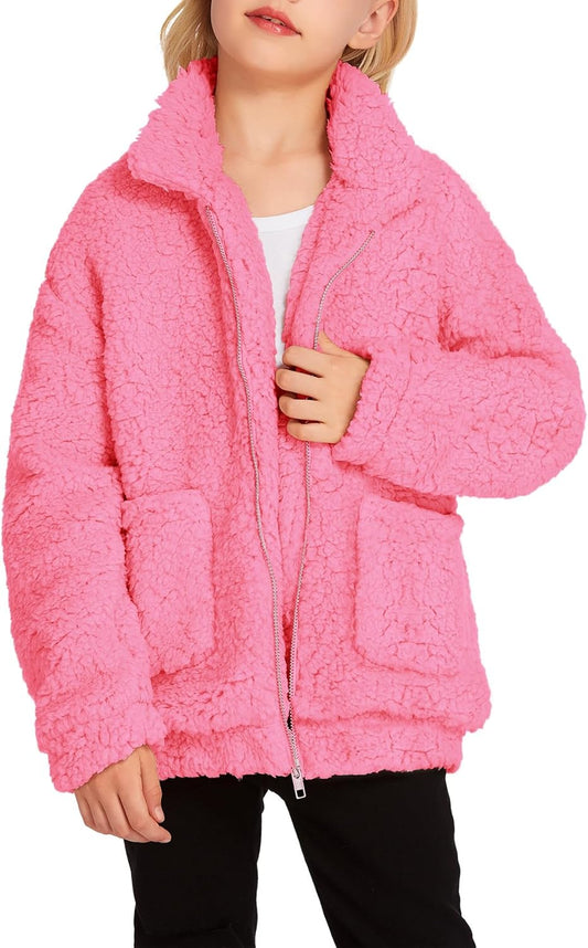 Arshiner Girls Full Zip Fleece Jacket for Cozy Fall Winter Wear