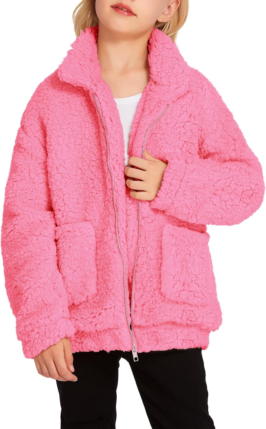 Arshiner Girls Full Zip Fleece Jacket for Cozy Fall Winter Wear