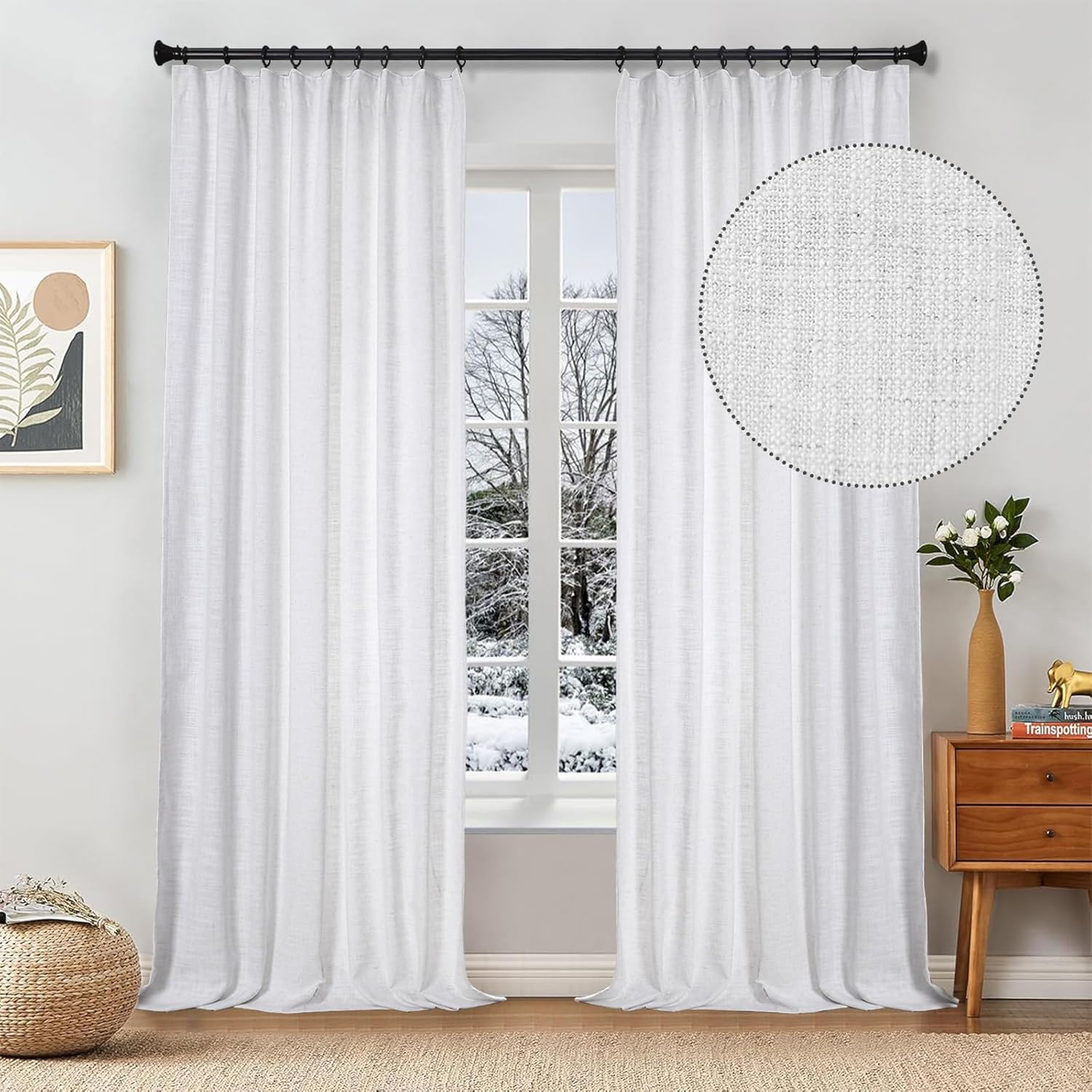 Room Darkening Snow White Linen Curtain - 102 Length