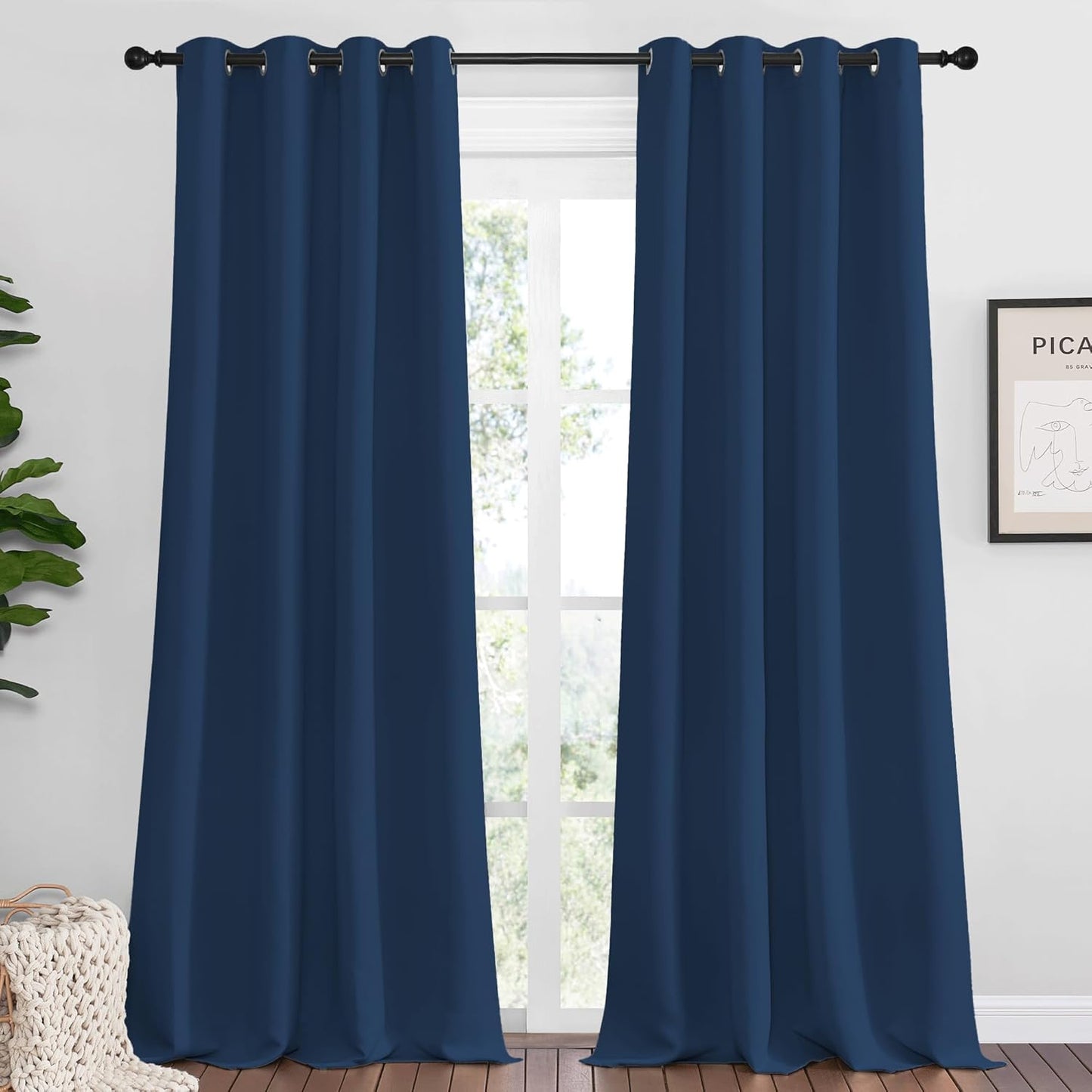 NICETOWN Moroccan Blue Blackout Curtains for Bedroom 52x92