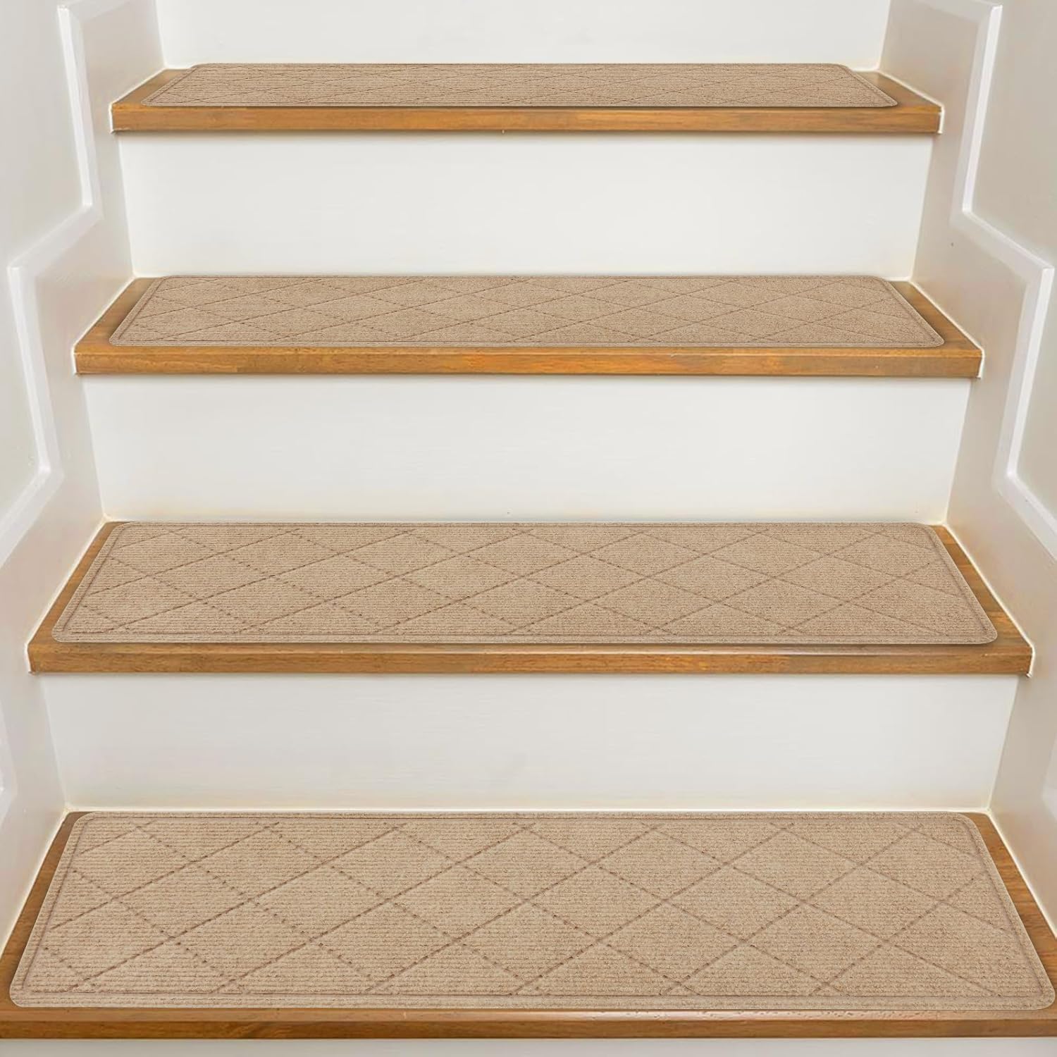 Non Slip Carpet Stair Treads for Wooden Steps, 7 Pack Beige