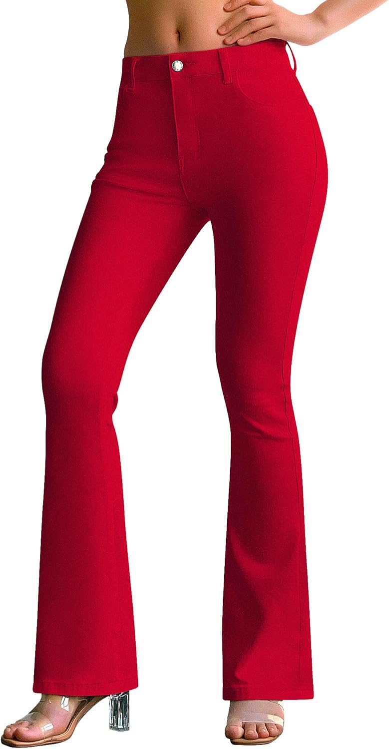 Roswear Women's Trendy Stretchy Flare Jeans for Curvy Style