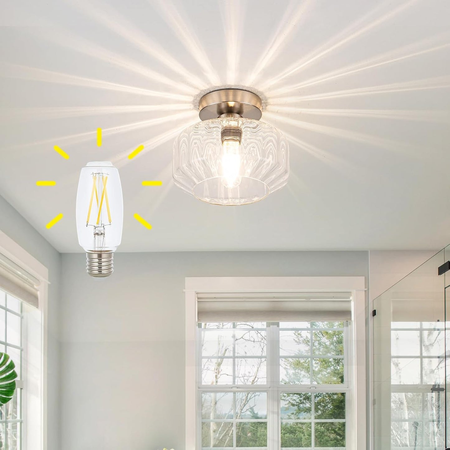 Brushed Nickel Semi Flush Mount Ceiling Light Fixture for Home