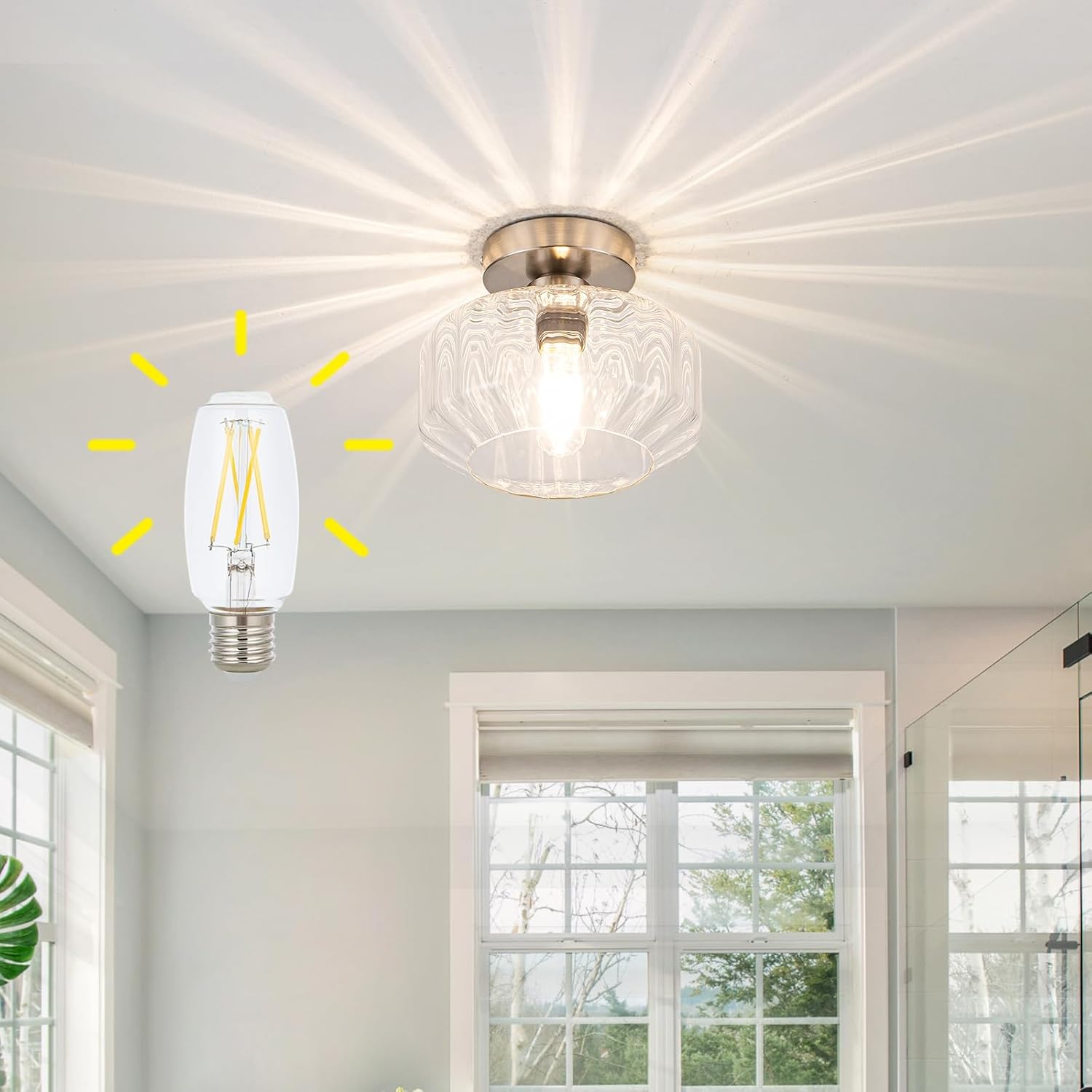 Brushed Nickel Semi Flush Mount Ceiling Light Fixture for Home