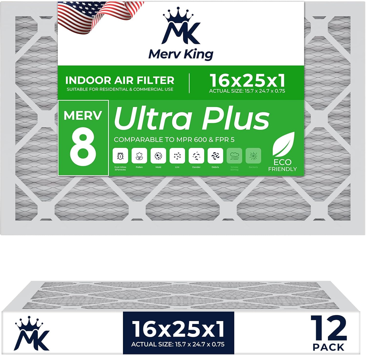 MervKing 16x25x1 Air Filter - 12-Pack for Clean Indoor Air