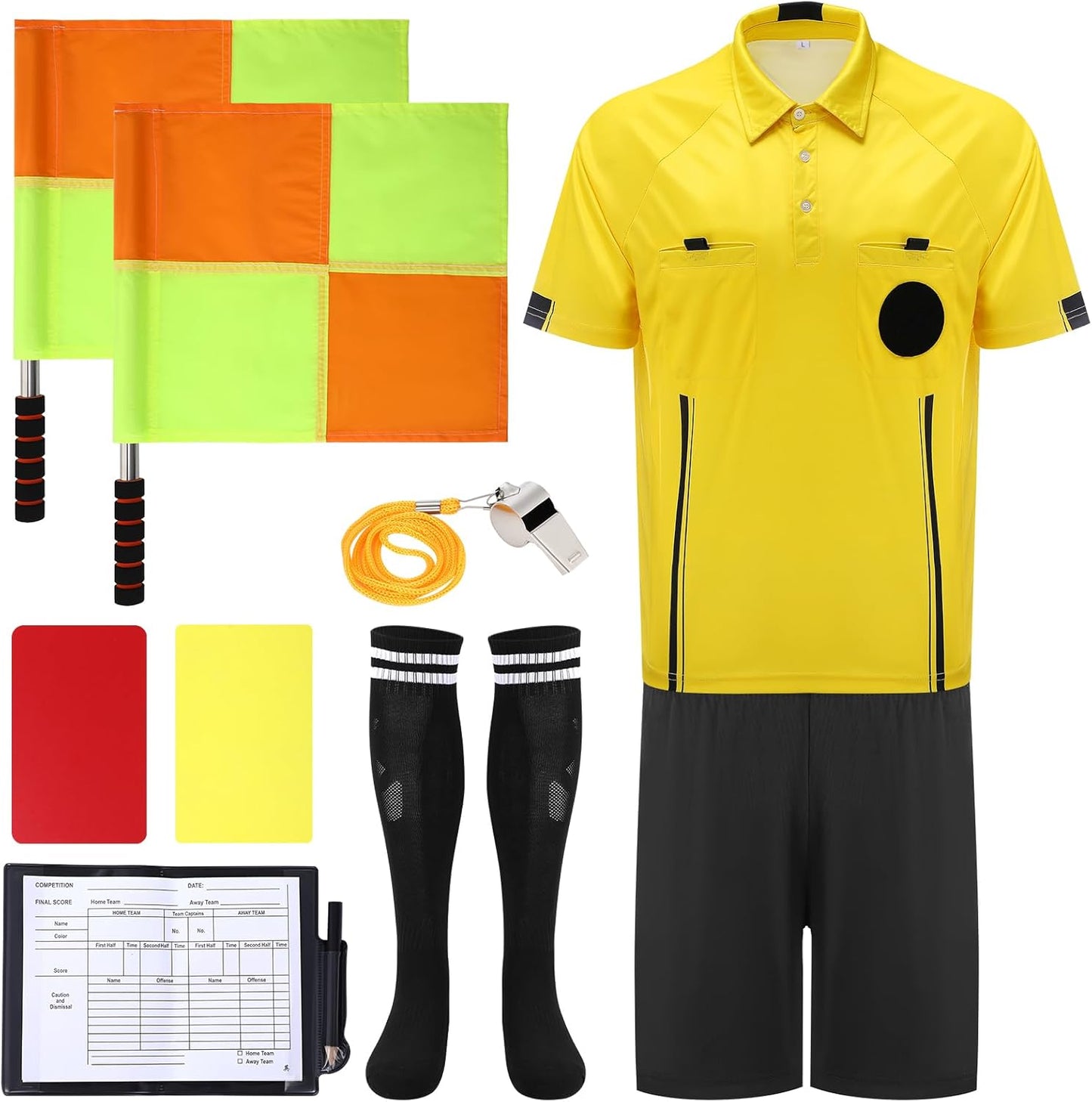 Soccer Referee Jersey Kit with Whistle, Cards, and Flags