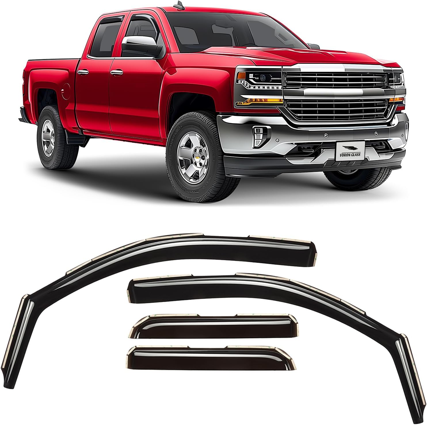 Voron Glass In-Channel Rain Guards for Chevy Silverado 2014-2018