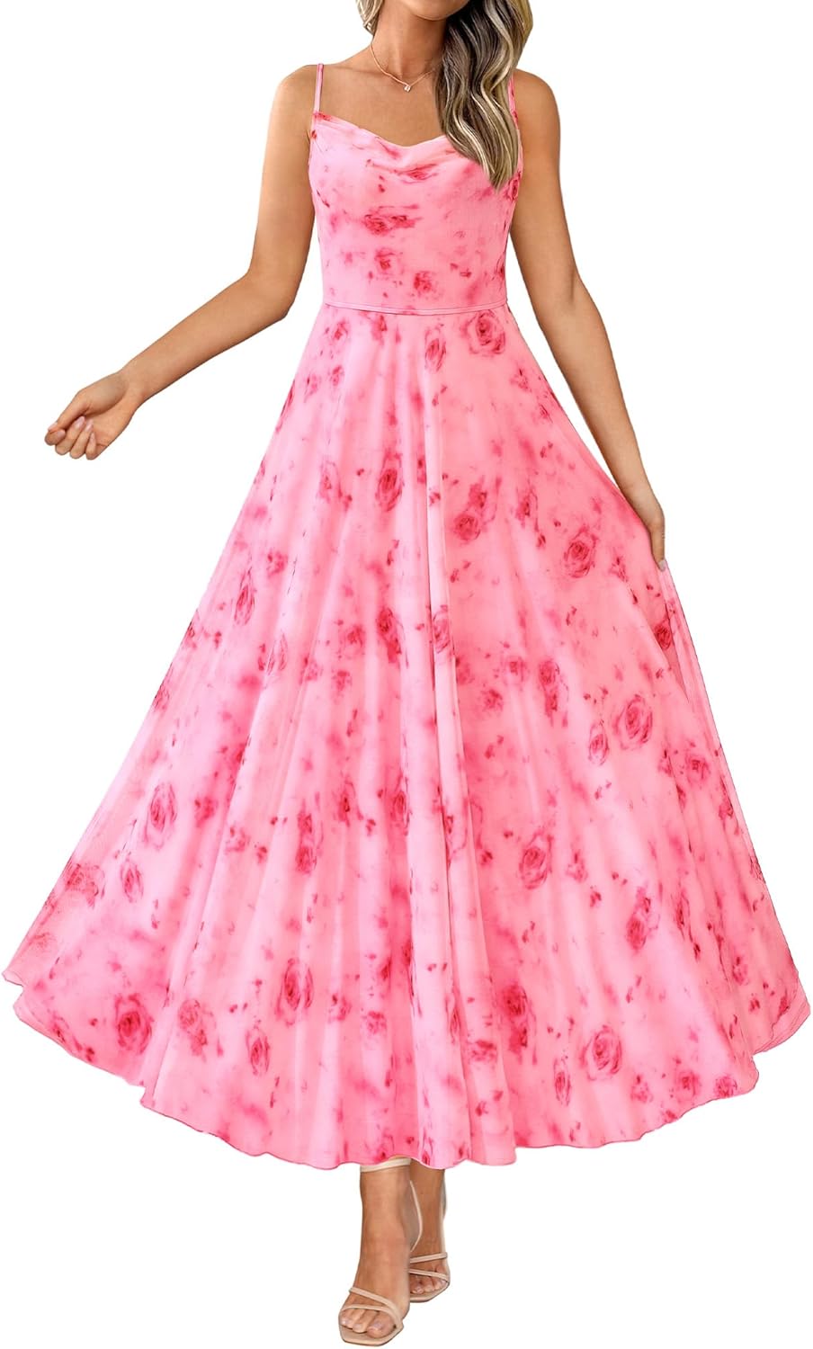 Floral Maxi Dress for Women - Elegant Spaghetti Strap Style