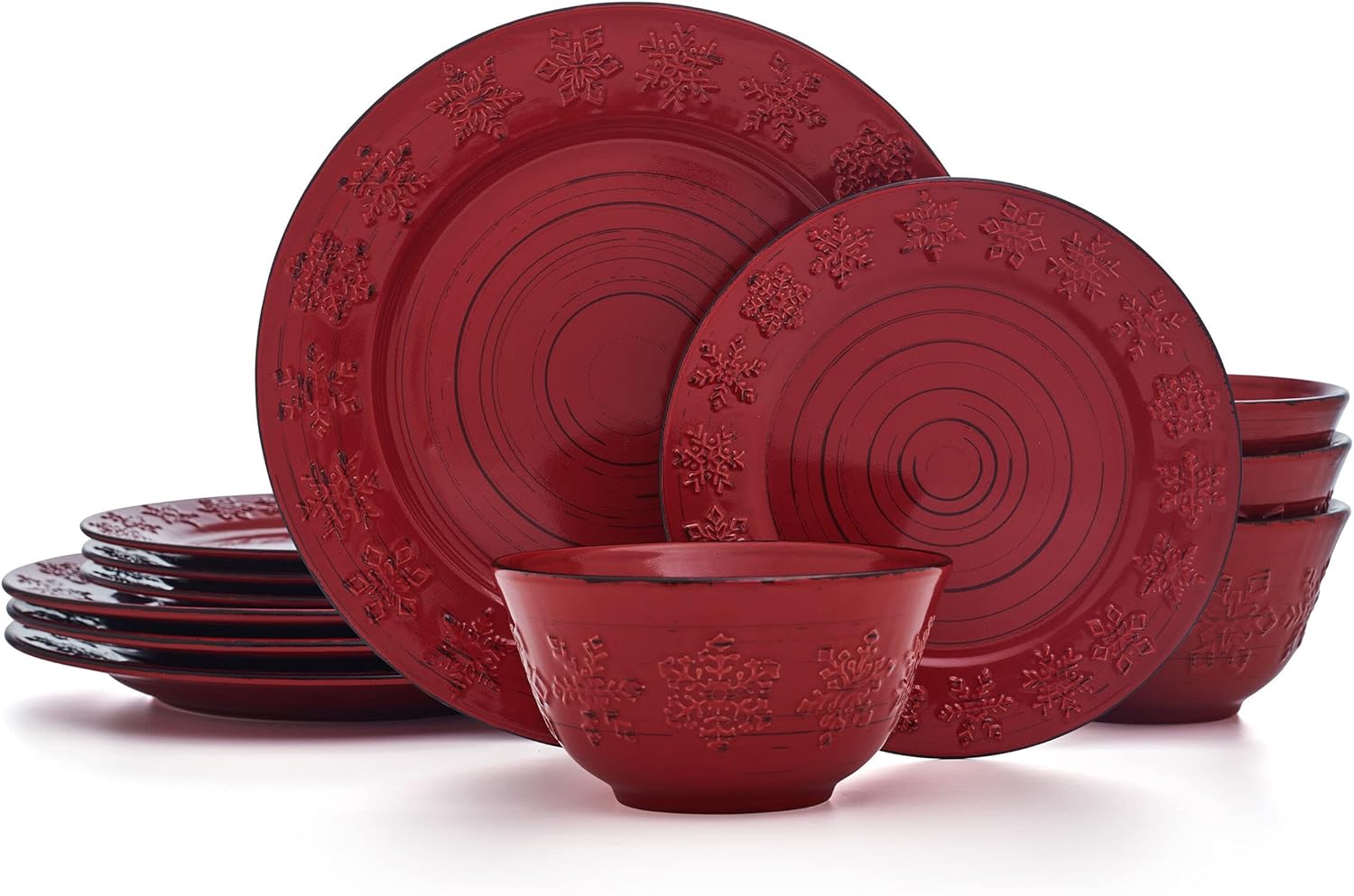 Pfaltzgraff Trellis Snowflakes Dinnerware Set for 4, Red