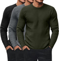 Ficerd 3 Pack Men's Waffle Long Sleeve Shirts - Comfortable Thermal